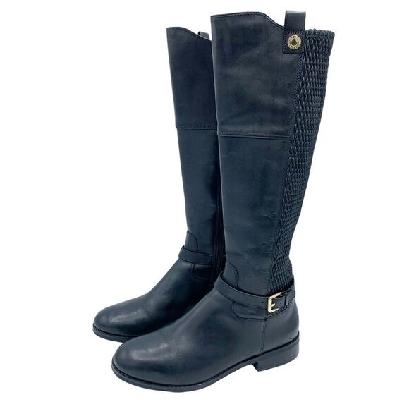 Cole Haan Galina Tall Black Riding Boots Chunky Low Heel Sz 8 - Picture 2 of 16